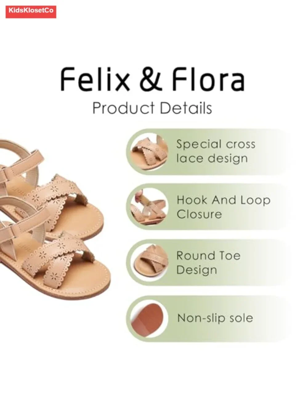 Toddler Girl Sandals - Lightweight Open Toe Beach Flats with Hook & Loop Closure